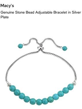 Macy's Turquoise Stone Bead Adjustable Silver-Plated Bracelet New